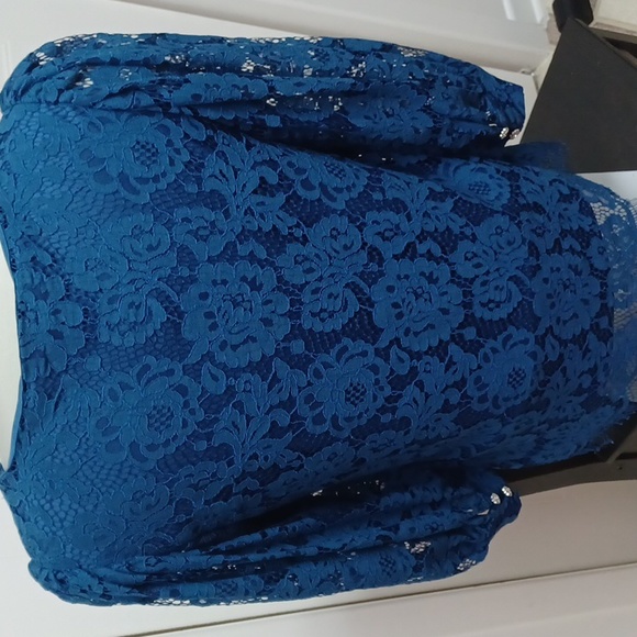 NWOT Suzy Shier Puffy Sleeves Navy blue blouse size S - Picture 6 of 14